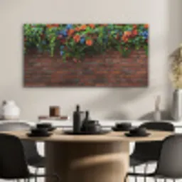 Bloemen - Muur - Groen - Oranje PET vilt middel -sfeer1