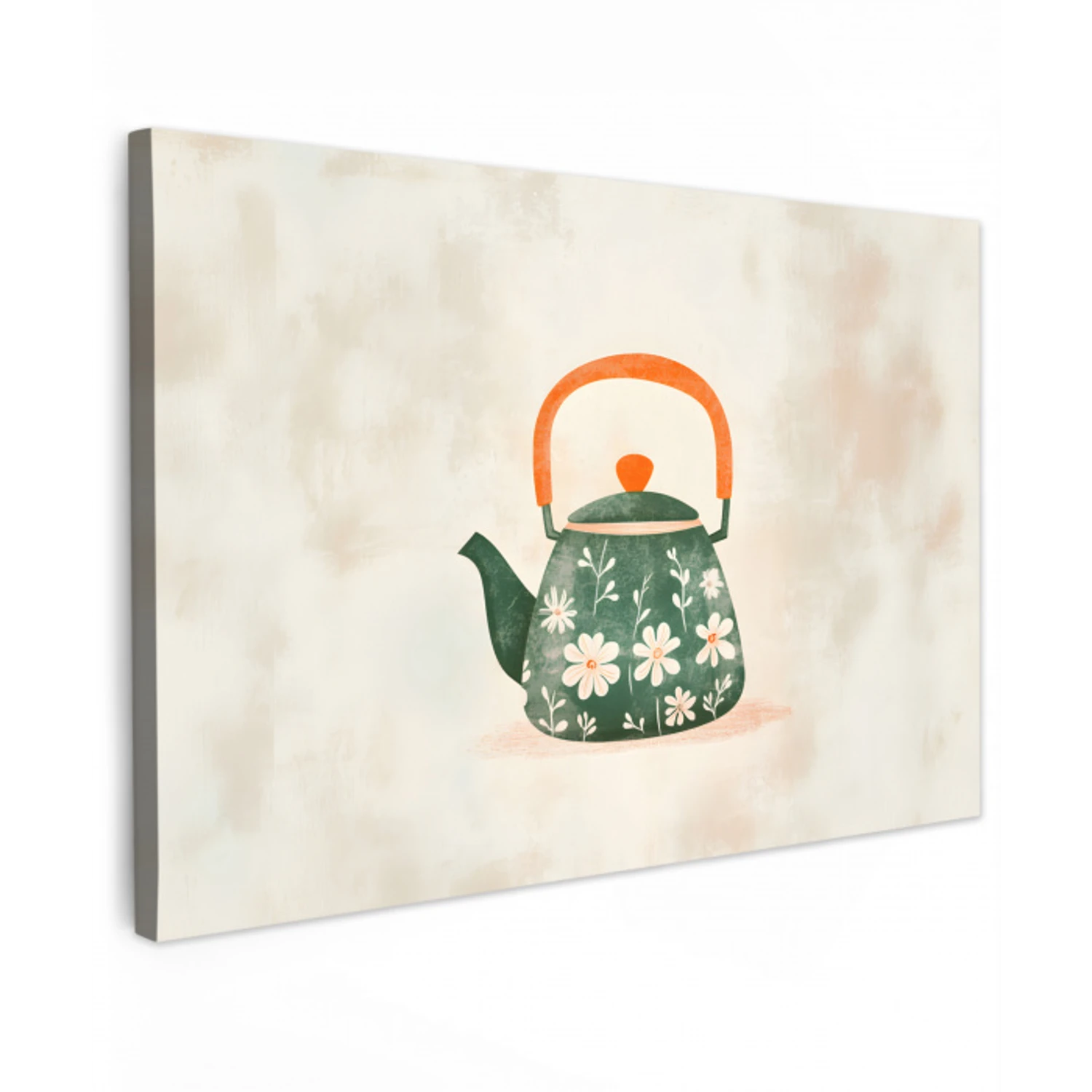 Theepot - Groen - Bloemen - Oranje canvas 2cm klein -z3d
