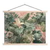 Compositie van bladeren - Groen - Roze textielposter latten blank klein -3d