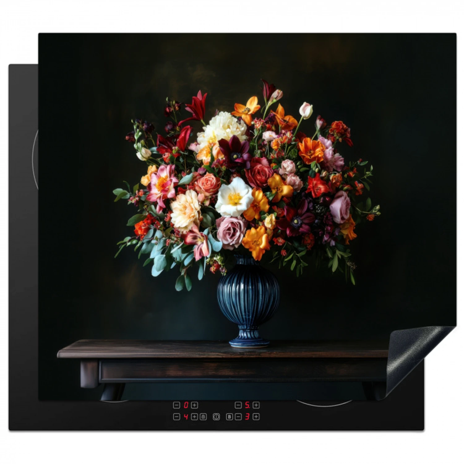 Groot - Bloemen - Vaas - Boeket Inductie beschermer vinyl 3mm middel -3d