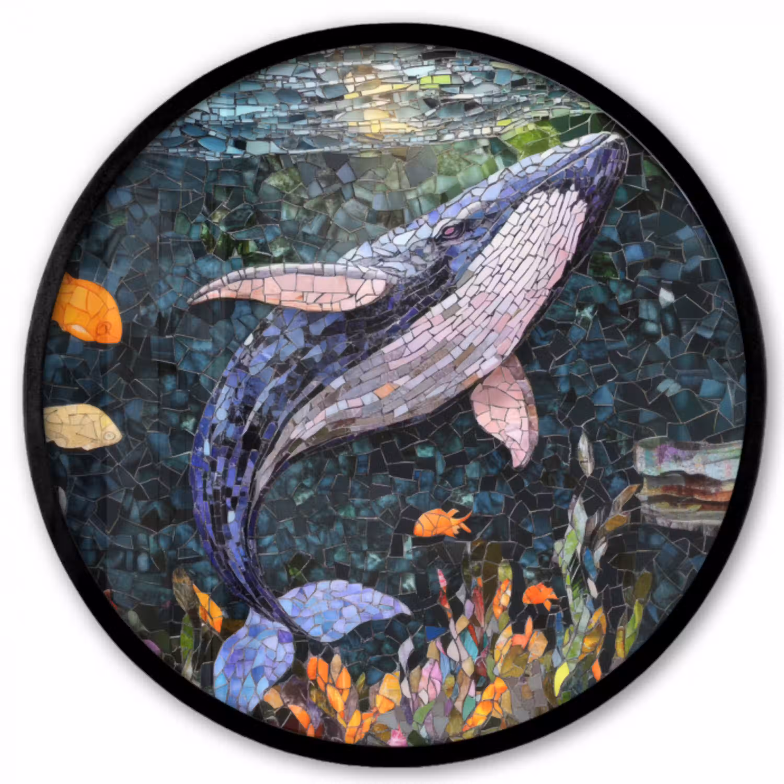 Mozaïek - Walvis - Koraal - Water Fotolijst rond zonder passe partout klein -3d