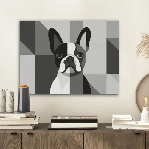 Buldog - Zwart - Abstract - Vlakken PET vilt klein -sfeer1
