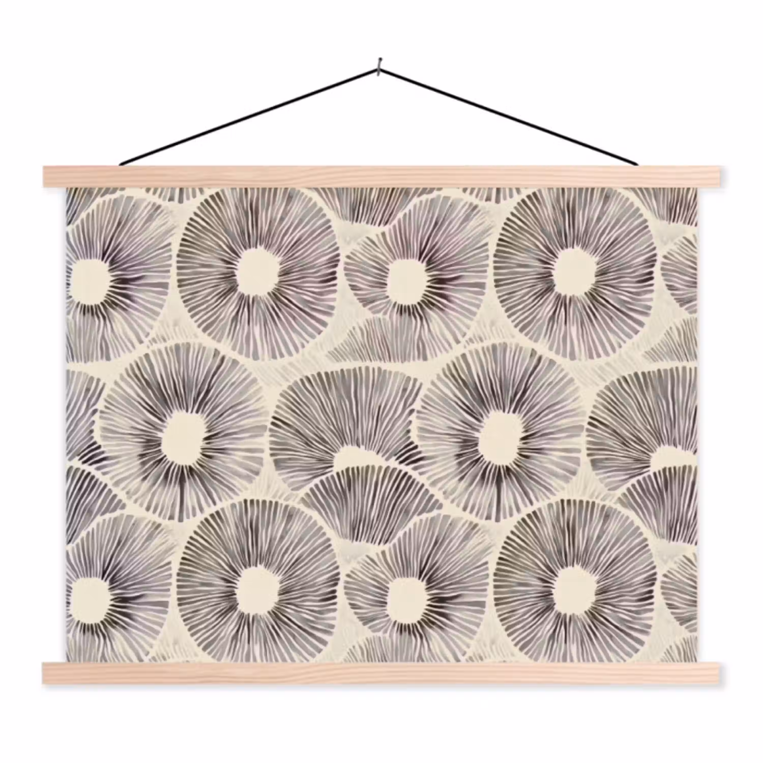 Cirkels - Patroon - Zwart textielposter latten blank klein 122 -3d