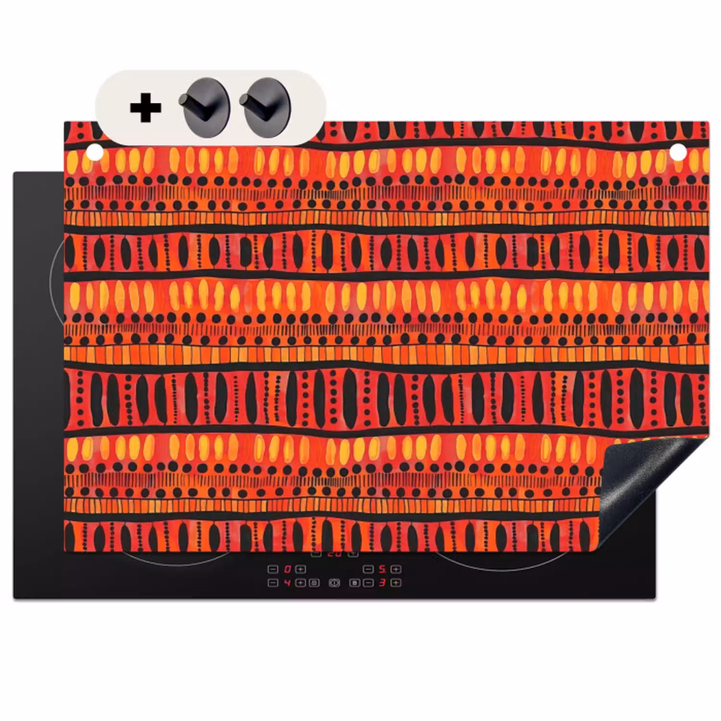 Rood - Oranje - Etnisch - Expressief - Patroon Inductie beschemer met haakjes klein 777 -3d