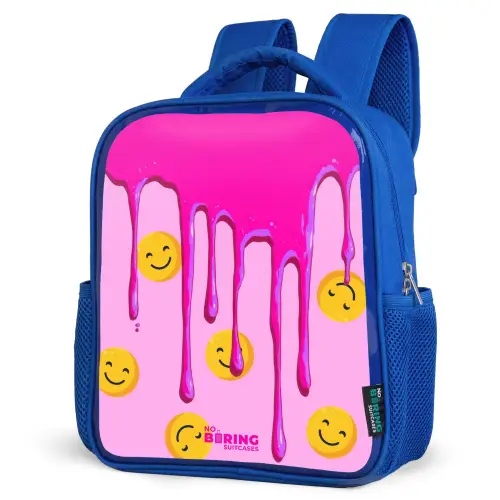 Verf - Smiley - Roze Kinderrugzak - Blauw middel -schuin