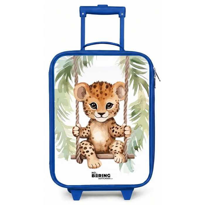 Luipaard welp op een schommel waterverf illustratie Kinderkoffer - Blauw klein -zz3dotto