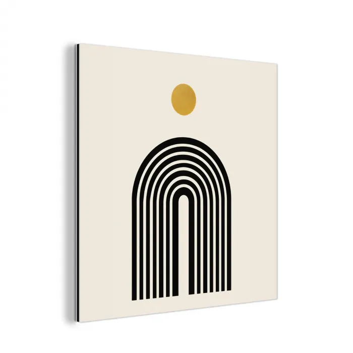 Minimalistisch - Zwarte boog - Gouden cirkel aluminium wit klein -3d