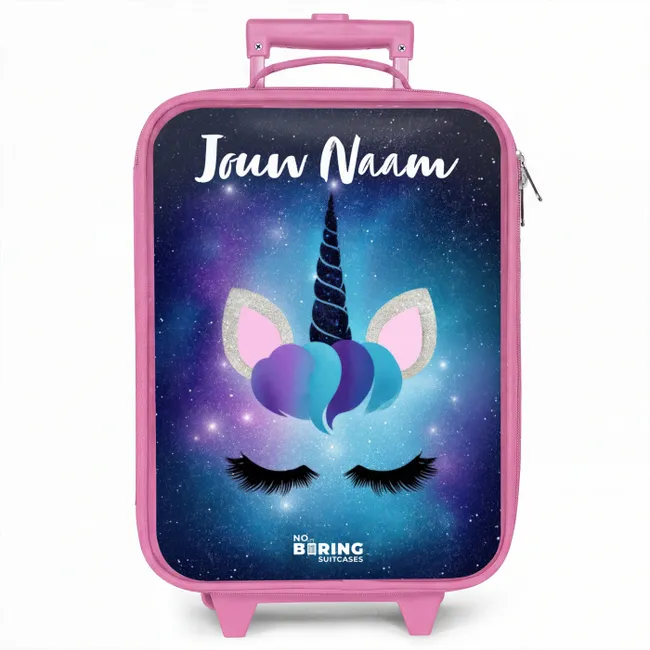 Kinderkoffer roze met naam - Eenhoorn - Sterren - Blauw