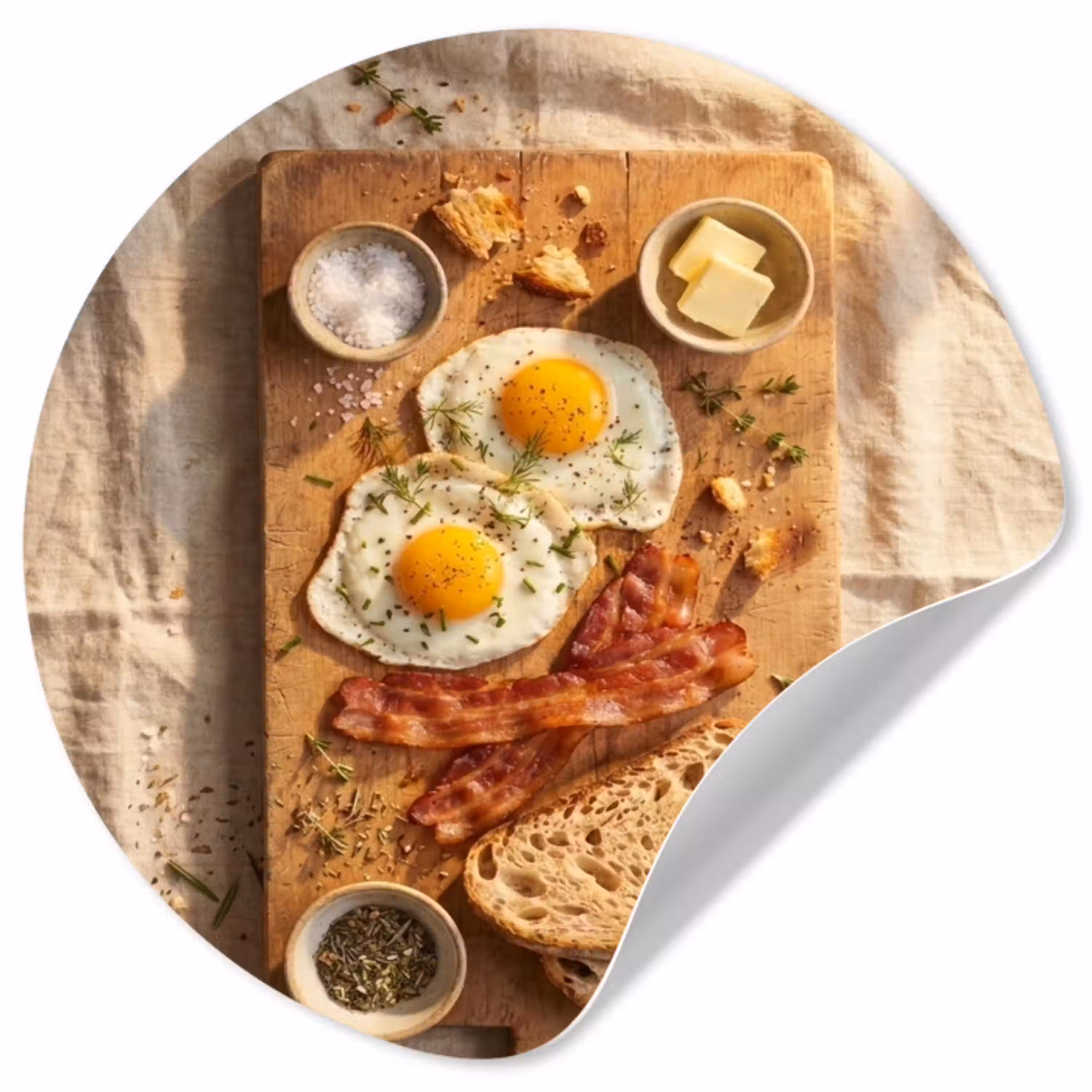 Eten - Ontbijt - Hout - Rustiek - Geel Wandcirkel behangsticker klein -3d