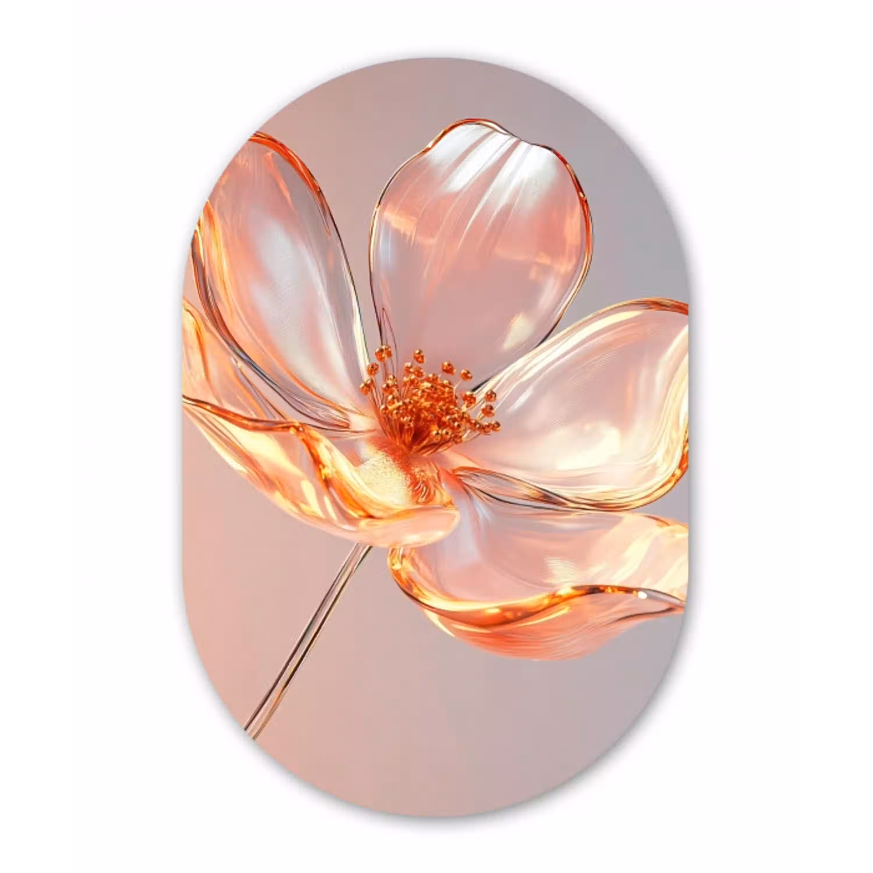 Glazen - Bloem - Roze Wandcirkel Ovaal Glas middel -3d