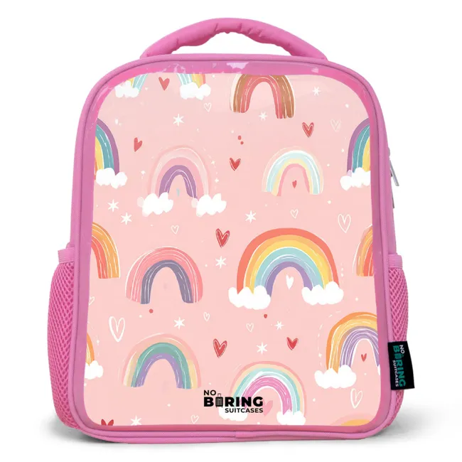 Rugzak kind met naam - Roze Regenboog - Patroon - Pastel