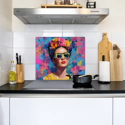 Vrolijk portret - Vrouw - Bloemenkroon Inductie beschemer met haakjes middel -sfeer2