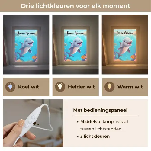 Dolfijn - Zeedieren - Onderwater - Kinderen - Meisjes Light Box met kabel (Kinderlampje) klein -USP_lichtkleurNL