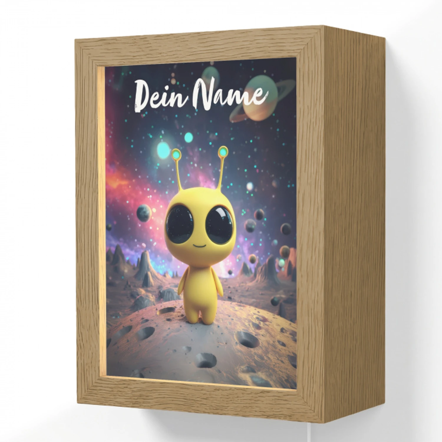Alien - Ruimte - Geel - Planeten Light Box met kabel (Wandlamp kind) klein -3d