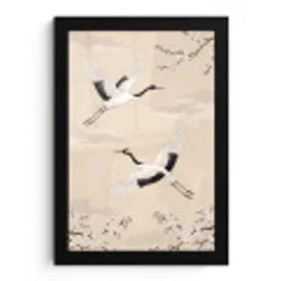 Kraanvogels - Bloesem - Beige fotolijst zwart zonder passe partout klein -3d