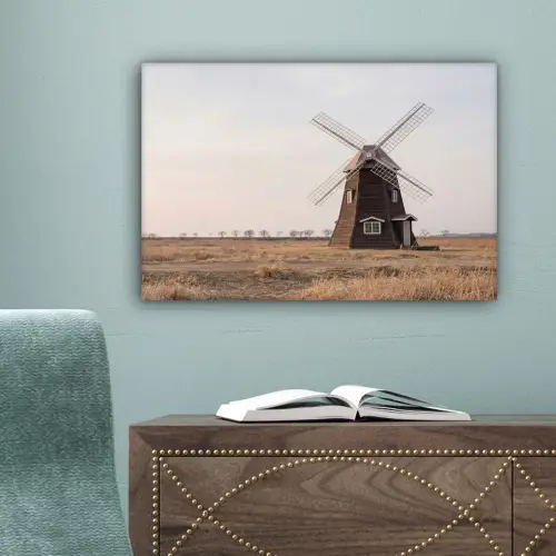 Windmolens - Landschap - Veld canvas 2cm klein -sfeer4