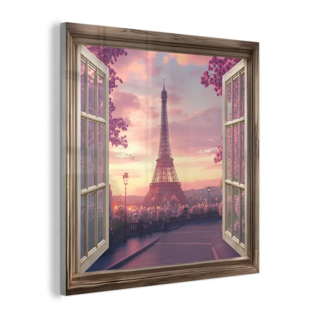 Doorkijk - Parijs - Eiffeltoren - Roze - Kersenbloesem plexiglas 5mm klein -z3d