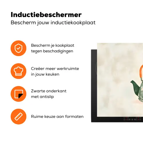 Theepot - Groen - Bloemen - Oranje Inductie beschermer vinyl 3mm klein -zzzzzzz-td-ups