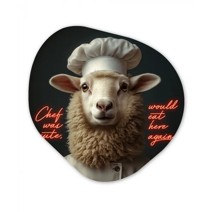 Schaap - Kokskleding - Neon - Quote Wandcirkel Organisch Plexiglas middel -3d