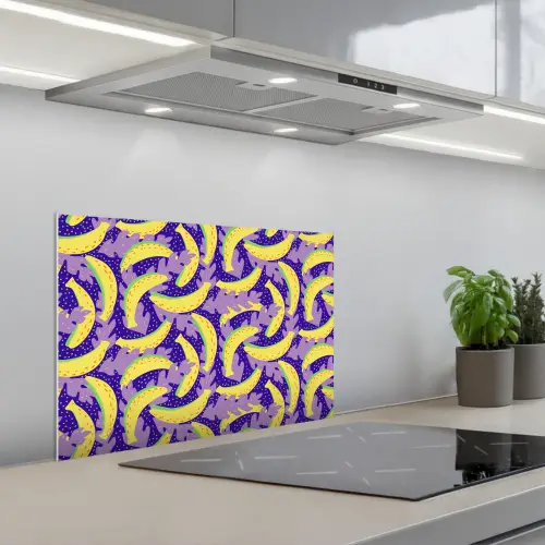 Bananen - Bladeren - Paars keuken achterwand spatscherm klein 900 -3d_schuin