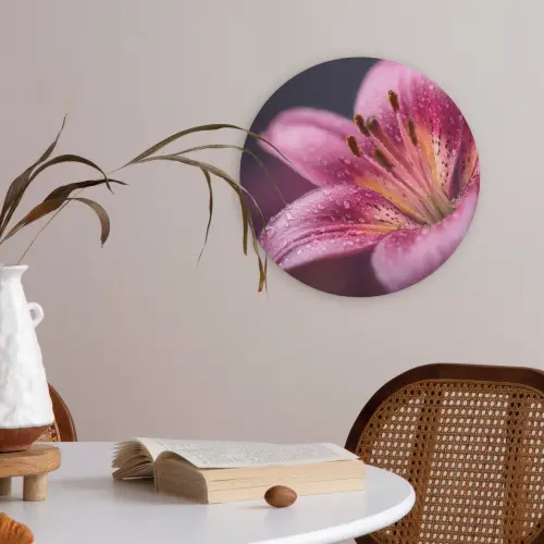 Roze - lelie - Dauwdruppels Akoestische PET Vilt - Rond klein -sfeer3