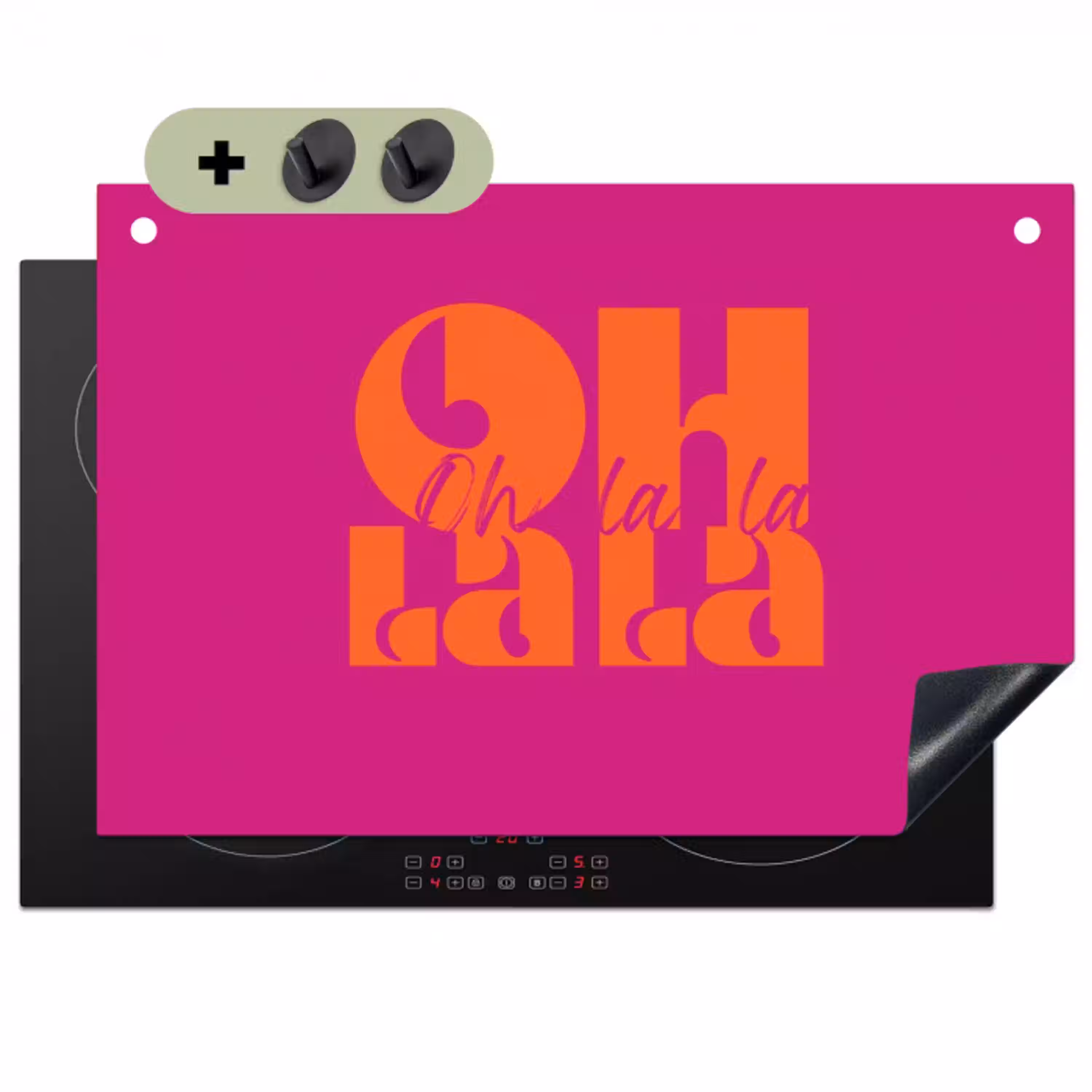 Oh la la - Roze - Oranje - Gestapelde letters Inductie beschemer met haakjes klein -3d