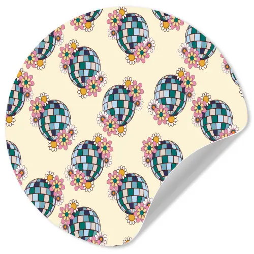 Retro - Disco - Bloemen - Discobal Wandcirkel behangsticker klein 186 -3d