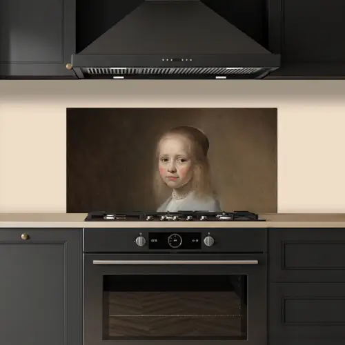 Portret van een meisje in het blauw - Schilderij van Johannes Cornelisz. Verspronck keuken achterwand spatscherm middel -sfeer1