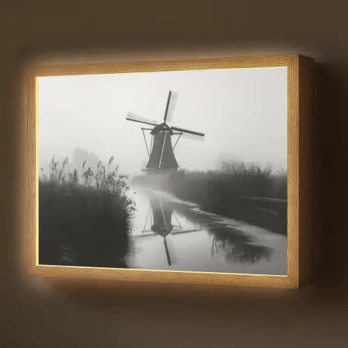 Molen - Weerspiegeling - Landschap - Water Light Box met batterij (Wandlamp) middel -z3d_website