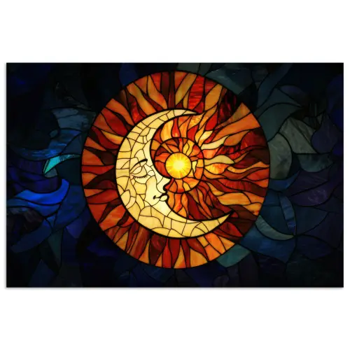 Mozaïek - Glas - Maan - Donkerblauw poster papier klein -3d