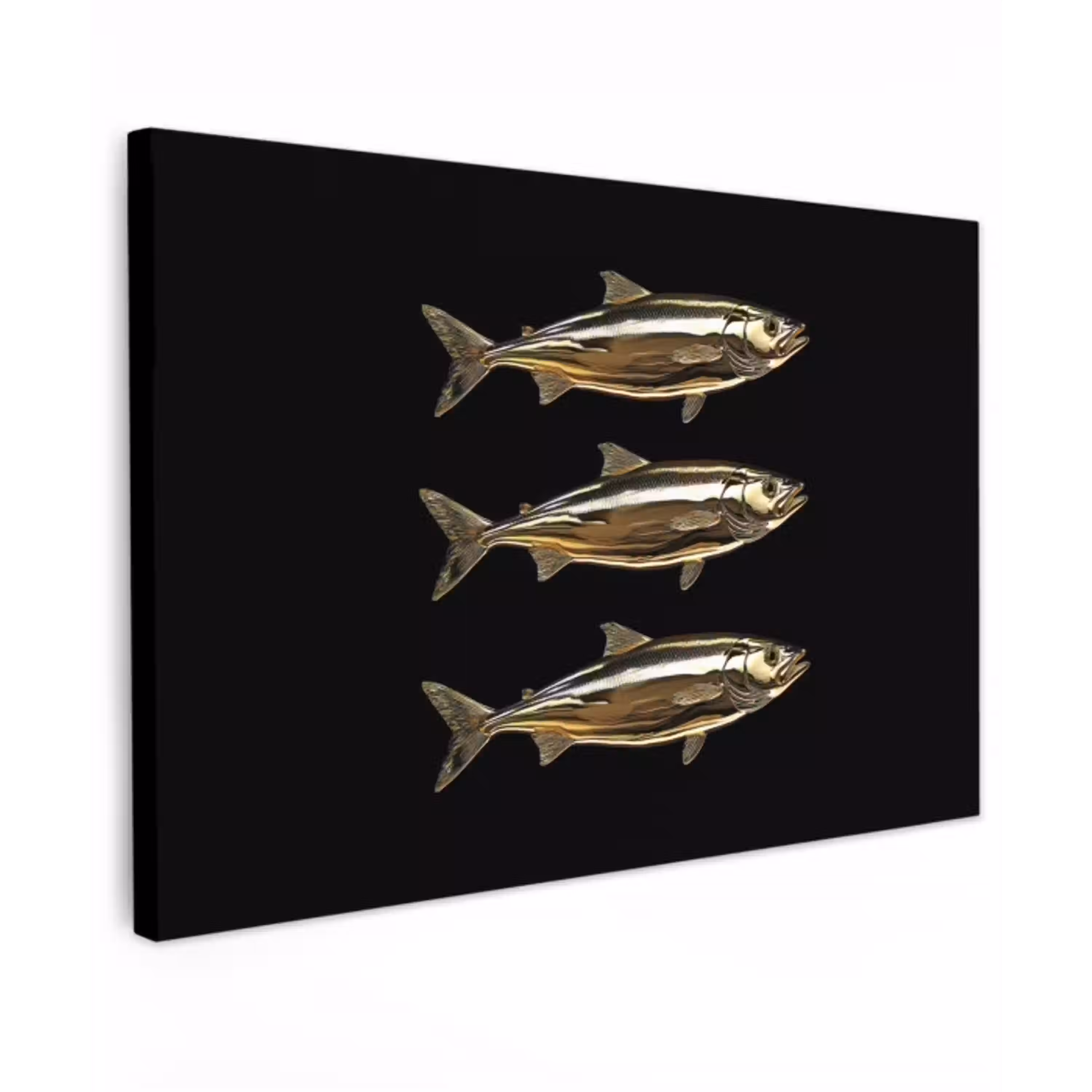 Vissen - Goud - Zwart Tuinposter op houten frame 2 cm dik klein -3d