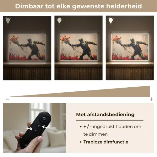 Street art - Man - Bloemen - Graffiti - Banksy Style Light Box met batterij (Wandlamp) middel -USP_dimbaarNL