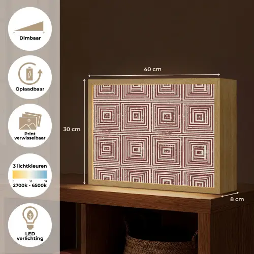 Geometrisch - Patroon - Rood Light Box met batterij (Wandlamp) middel 907 -USP_websiteoverzichtNL