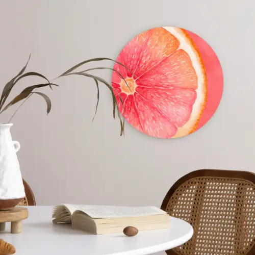 Grapefruit - Roze - Levendig Wandcirkel kunststof plaat 5mm dik klein -sfeer4