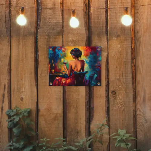 Wijn - Vrouw - Sfeervol - Kleurrijk tuinposter los doek klein -sfeer1