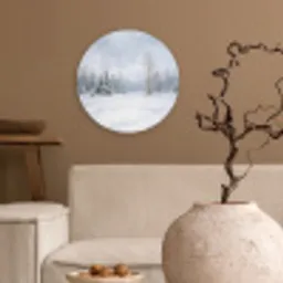Bospad - Dennen - Sneeuw - Winter - Rustgevend Wandcirkel kunststof plaat 5mm dik klein -sfeer1