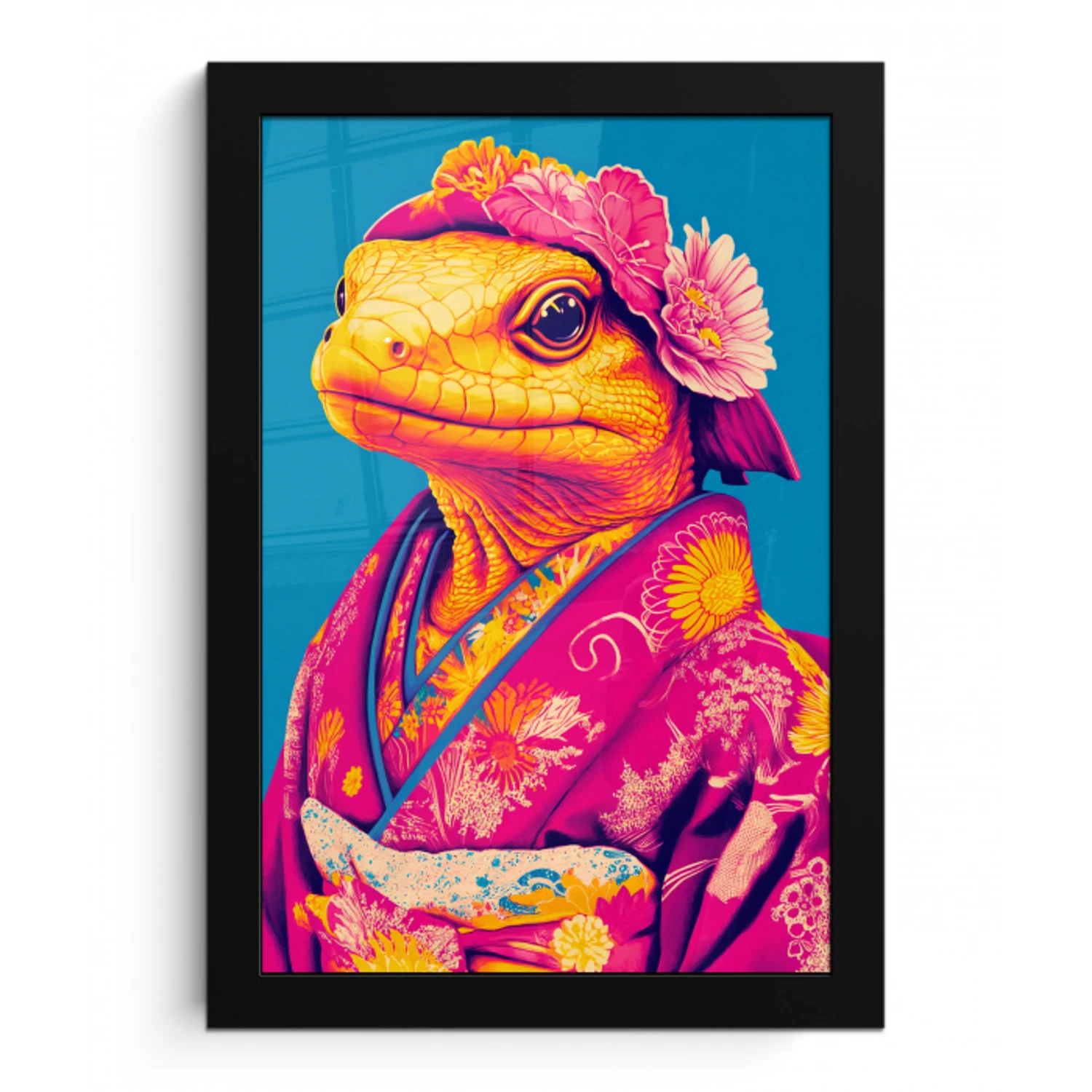 Bloemenkrans - Hagedis - Kimono - Paars fotolijst zwart zonder passe partout klein -3d