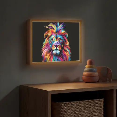 Leeuwen - Kleurrijk - Zwart - Dieren Light Box met batterij (Wandlamp kind) middel -sfeer5_kind