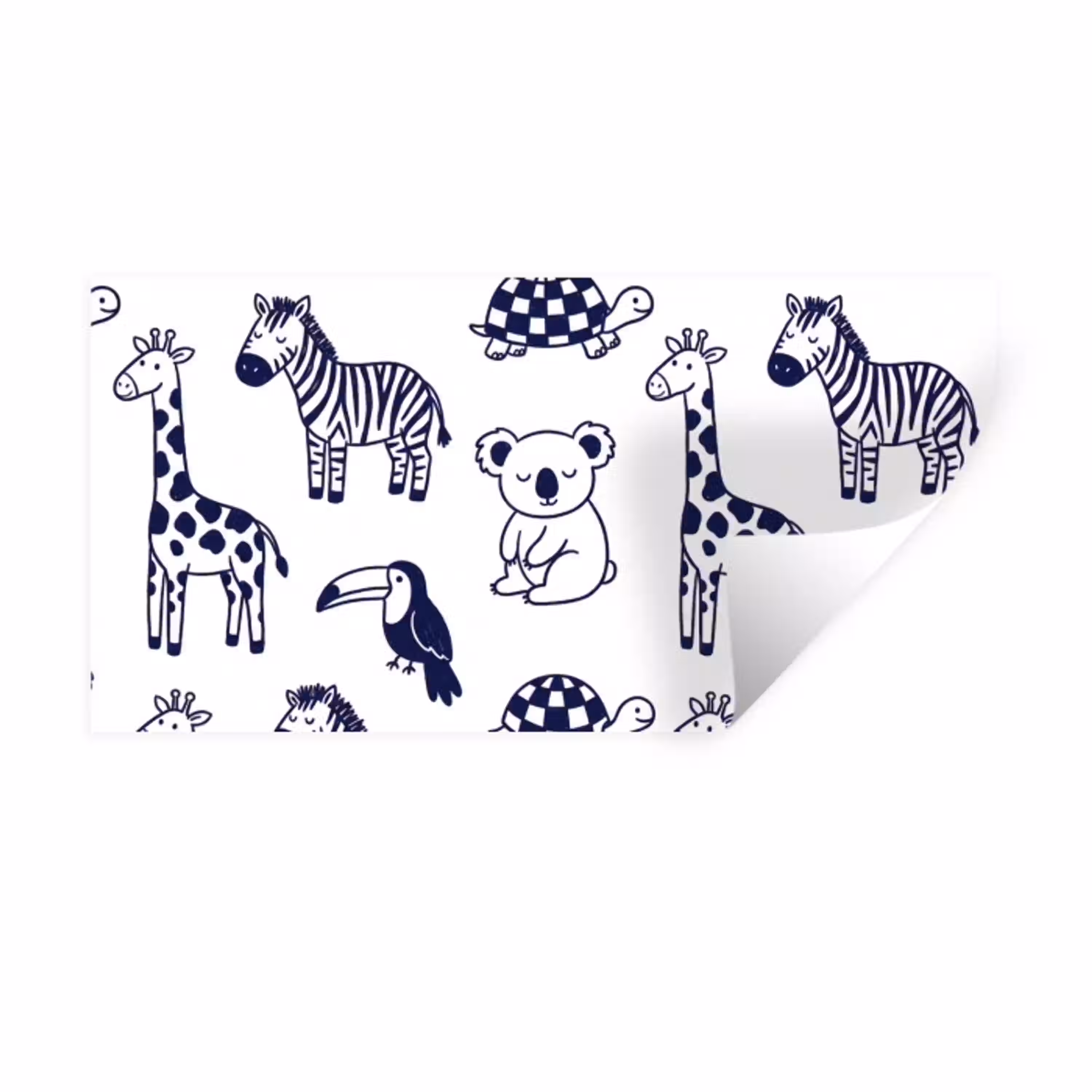 Dieren - Patroon - Kinderkamer - Grafisch - Wit-Blauw Muursticker klein -3d