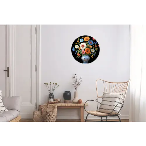 Vaas - Boeket - Bloemen - Kleur Wandcirkel aluminium klein -woonkamer