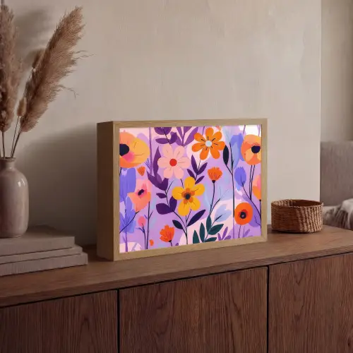 Bloemen - Kleurrijk - Bladeren Light Box met batterij (Wandlamp) middel -sfeer2
