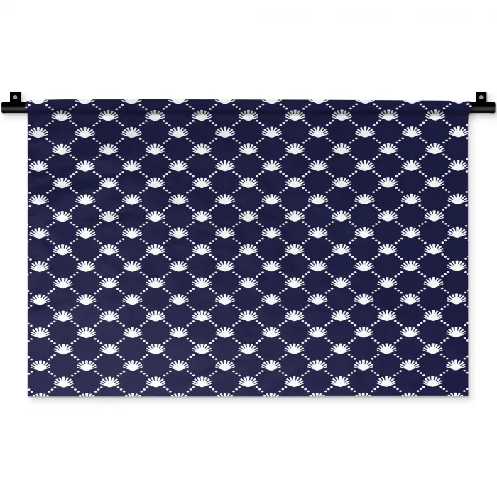 Oceaan - Schelp - Blauw - Wit Wandkleed katoen klein 269 -zz3d