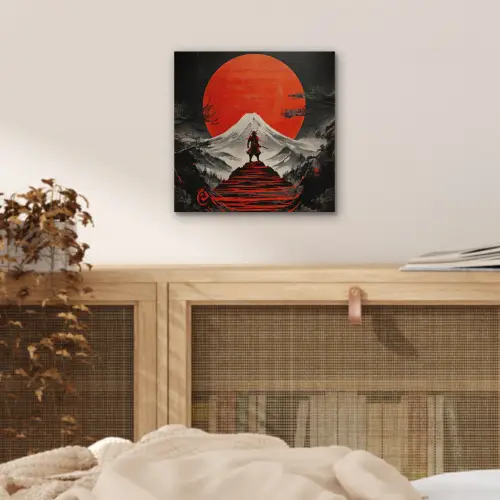 Krijger - Rode trappen - Zon - Berg aluminium wit klein -sfeer3