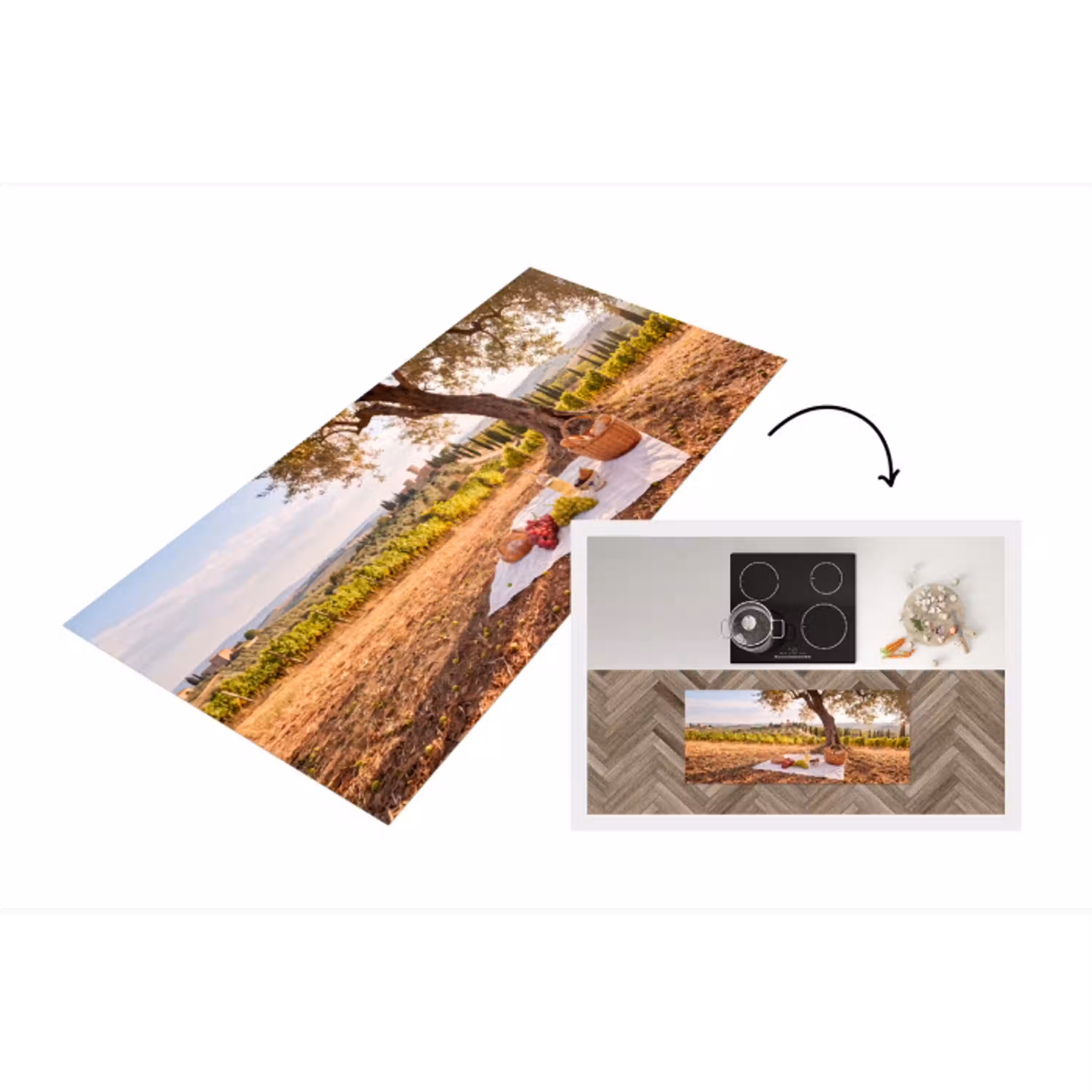 Picknick - Wijngaard - Landschap - Zomer - Eten Keukenloper - keukenmat middel -3d