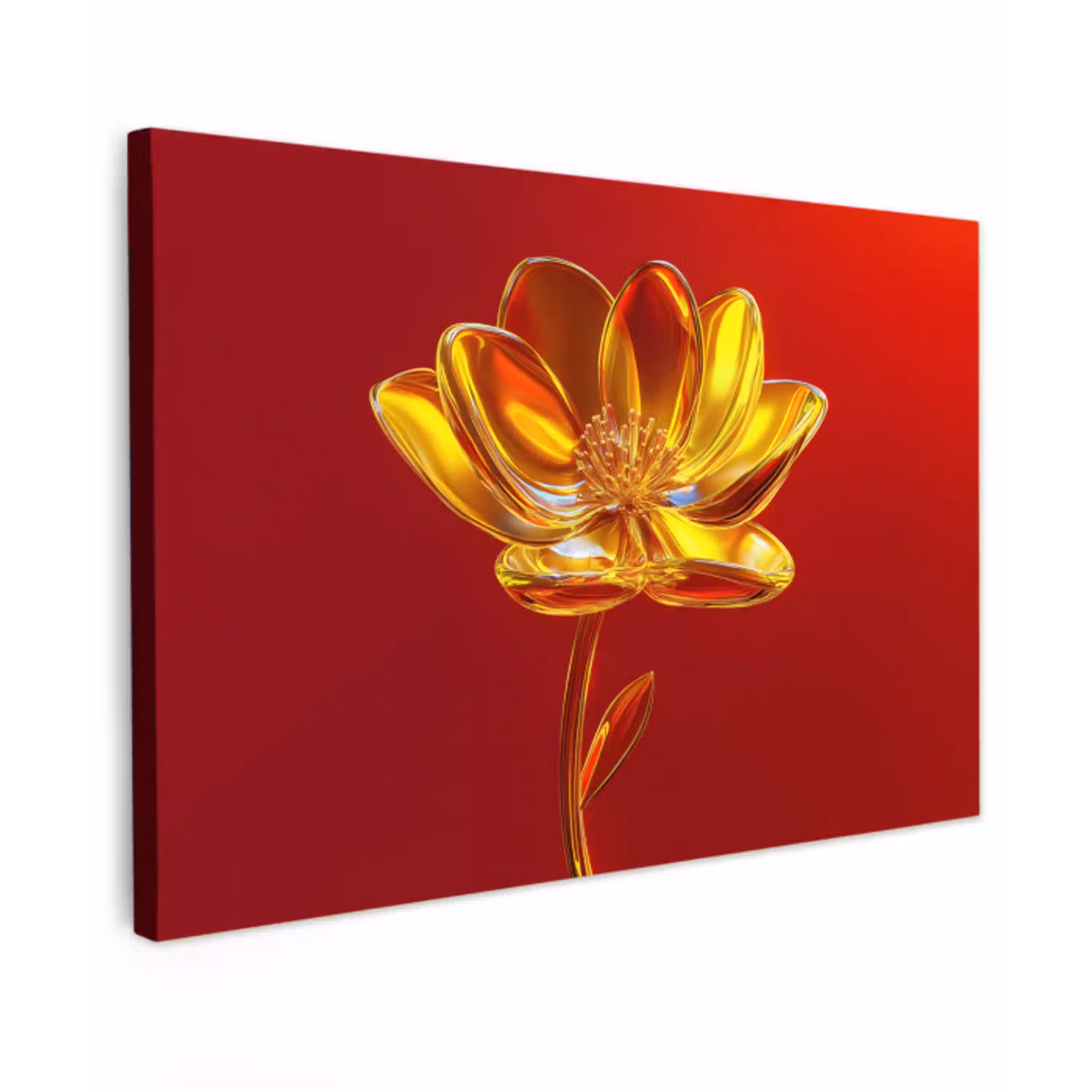 Bloem - Goud - Glazen Tuinposter op houten frame 2 cm dik klein -3d