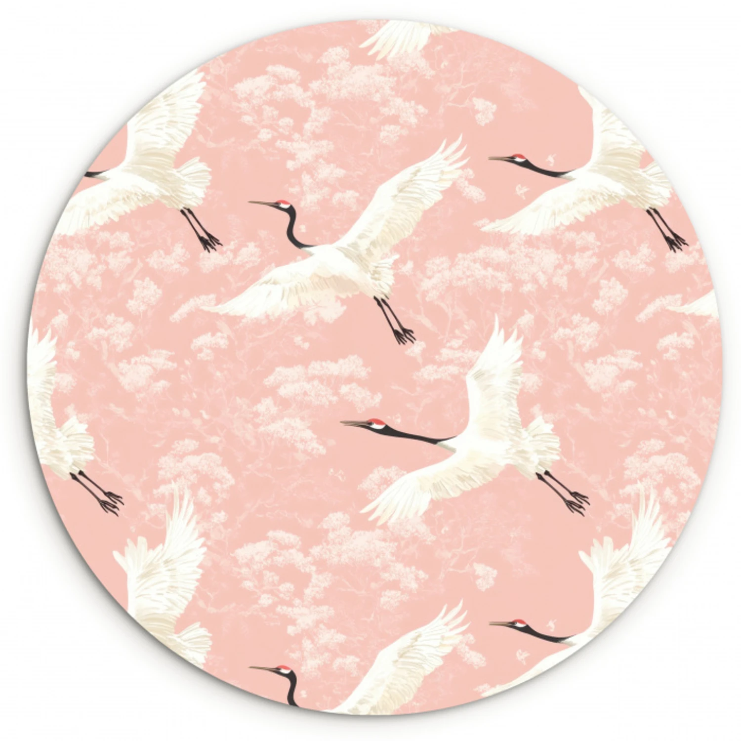 Kraanvogels - Bloesem - Roze Wandcirkel kunststof plaat 5mm dik klein 188 -3d
