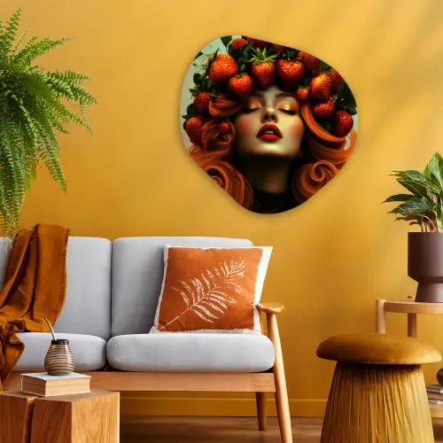 Vrouw - Aardbeien - Kroon Wandcirkel Organisch Plexiglas middel -sfeer4