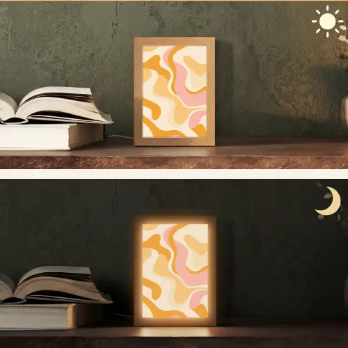Abstract - Golvend - Oranje Light Box met kabel (Tafellamp) klein -sfeer3