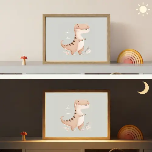 Dino  - Bloemen - Blauw Light Box met batterij (Wandlamp kind) middel -sfeer3_kind