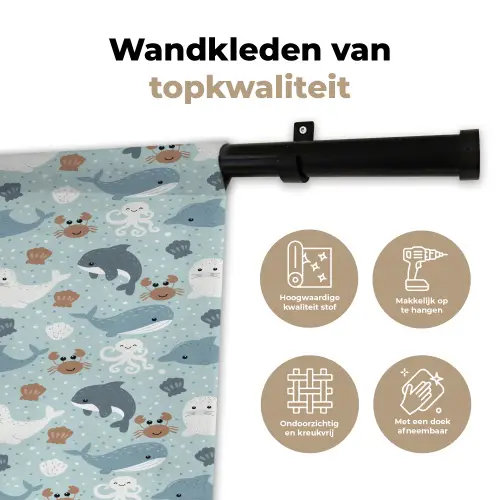 Oceaan - Walvis - Zeehond - Krab Wandkleed katoen klein 269 -sfeer2